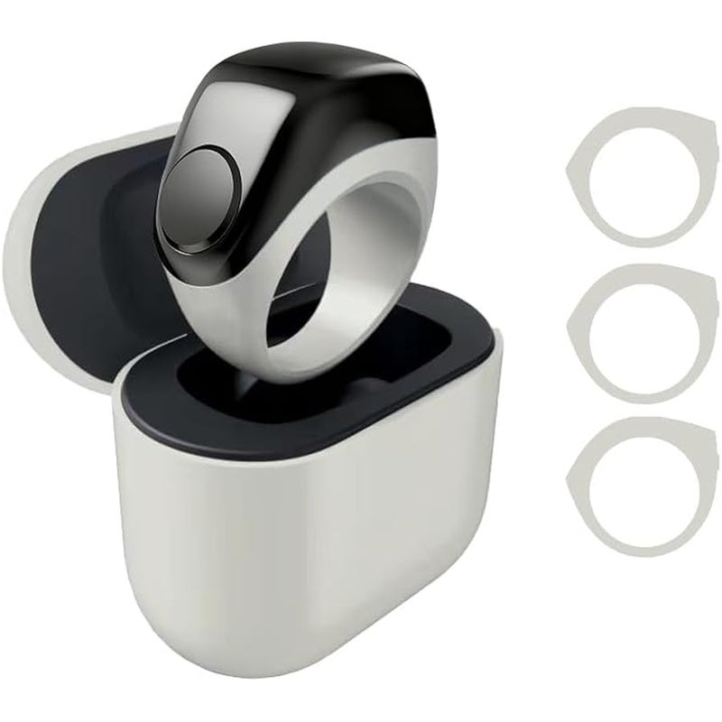 أنكوفو Smart Ring,Smart tasbih ring,Muslim Prayer,Counter,Prayer timing reminder,OLED display,IPX67 Waterproof,Includes a charging compartment,3 interchangeable rings (White) - Image 1