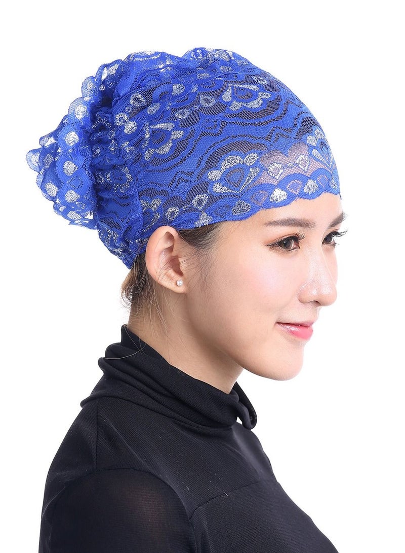 Loquat Women's Shiny Lace Hijab Inner Cap Dark Blue  - Image 1