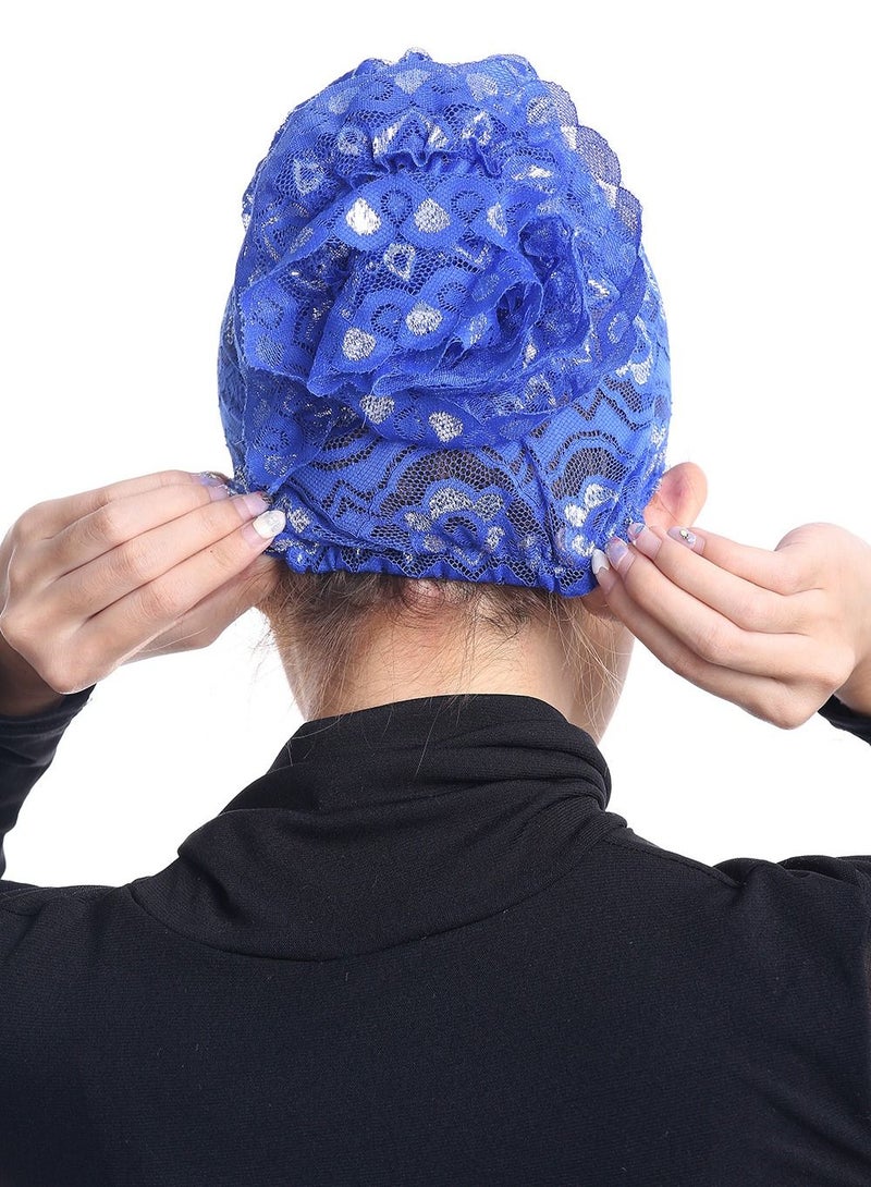 Loquat Women's Shiny Lace Hijab Inner Cap Dark Blue  - Image 2