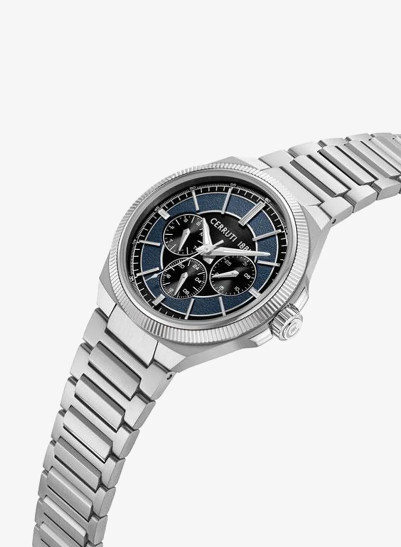 شيروتي 1881 Faedo 41.7mm Blue Gunmetal Dial Quartz Multifunction Watch For Men