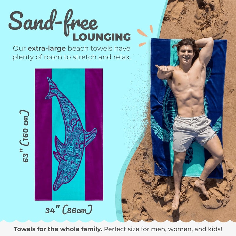 Nova Blue Dolphin Beach Towel – Tropical Blue & Purple Colors with A Unique Design, Extra Large, XL, Pool Towels (34”x 63”) Made from 100% Cotton Classic trendy design picks - Image 3