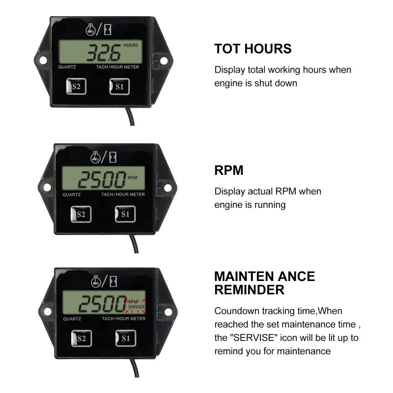 Motorcycle Digital Tachometer Hour Meter Vibration Accumulator Timer For Engine - Image 4