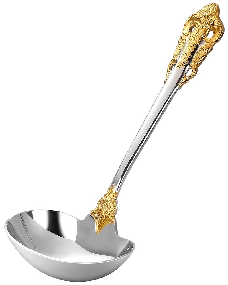 KEAWELL KEAWELL Luxury Gravy Ladle 1810 Stainless Steel Gold Accent Small Gravy Spoon for Home Solid and Sturdy Dishwasher Safe 1 