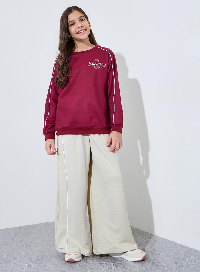 Styli Teen Girls Beige Side piping Detail Wide Leg Joggers - Image 2
