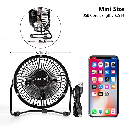 BEESTAR 4 Inch Mini Fan with Metal Construction,Powerful USB Powered,360° Rotation desk Personal Cooling Usb fans small quiet for Home Office Bedroom - Image 5