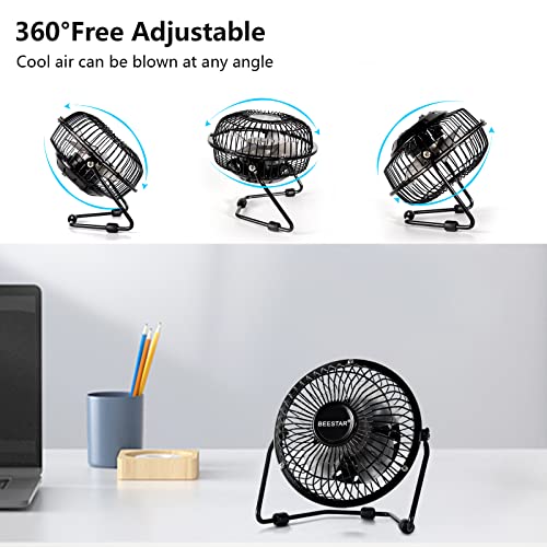 BEESTAR 4 Inch Mini Fan with Metal Construction,Powerful USB Powered,360° Rotation desk Personal Cooling Usb fans small quiet for Home Office Bedroom - Image 4