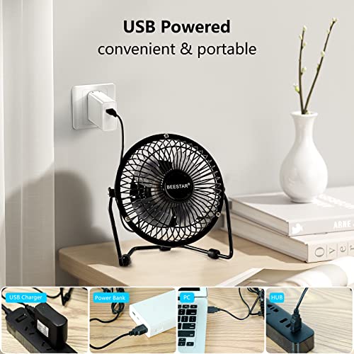 BEESTAR 4 Inch Mini Fan with Metal Construction,Powerful USB Powered,360° Rotation desk Personal Cooling Usb fans small quiet for Home Office Bedroom - Image 3