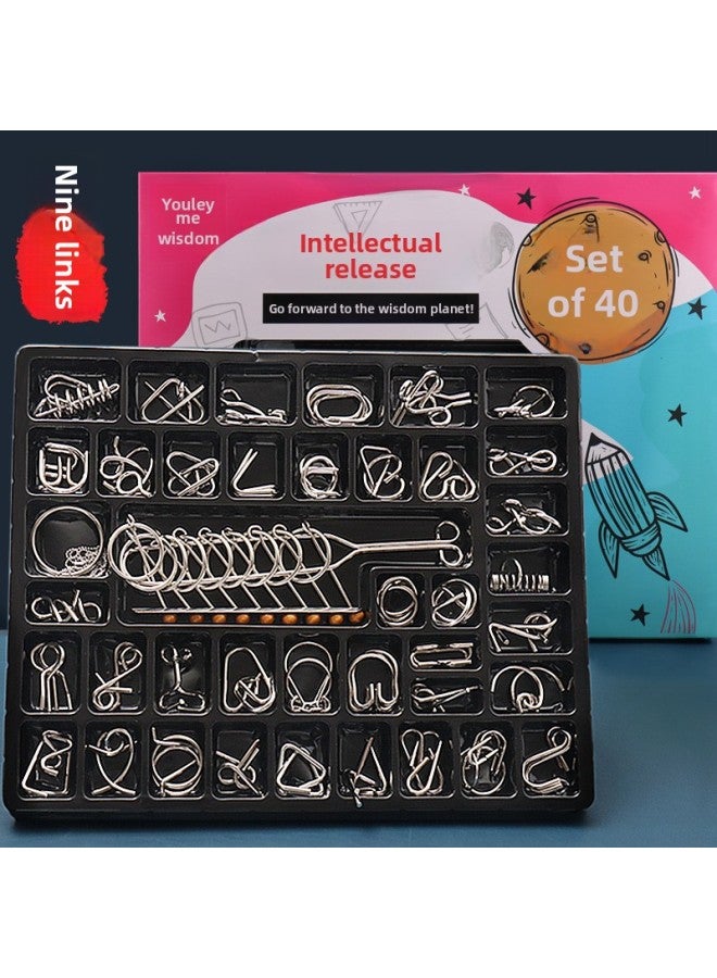 Nine-chain Educational Toys Luban Lock Full Set Primary School Children Intelligence Unlock Ring Release Competition Special-Color:Gift Box | Large Size 30 Pieces + Luban Lock Large Size 9 Pieces