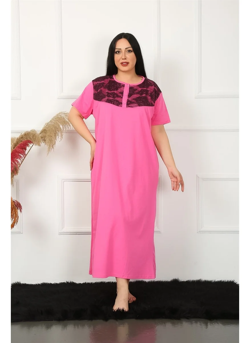 اكبينيز Big Lace Short Sleeve Fuchsia Mother Nightgown 1348