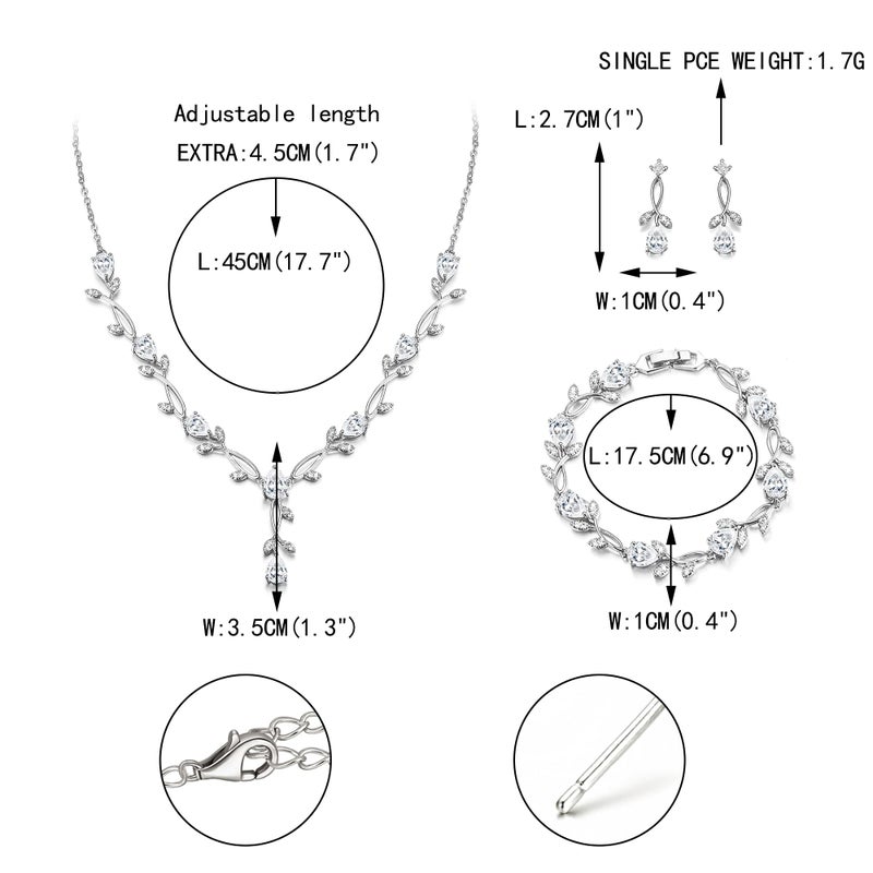 EVER FAITH مجموعة مجوهرات الزفاف EVER FAITH للعروس وصديقة العروس، قلادة دائرية من الزركونيا المكعبة ذات شكل قطرة مطلية بالذهب الأبيض، أقراط متدلية، أساور للنساء - Image 5