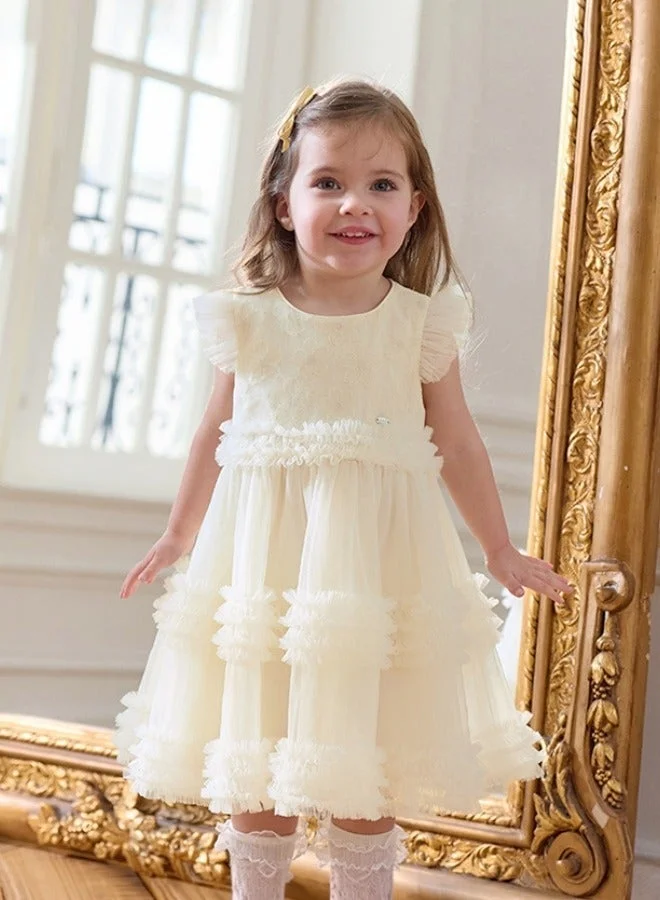 Dave & Bella Girls Layered Tulle Dress with Flutter Sleeves