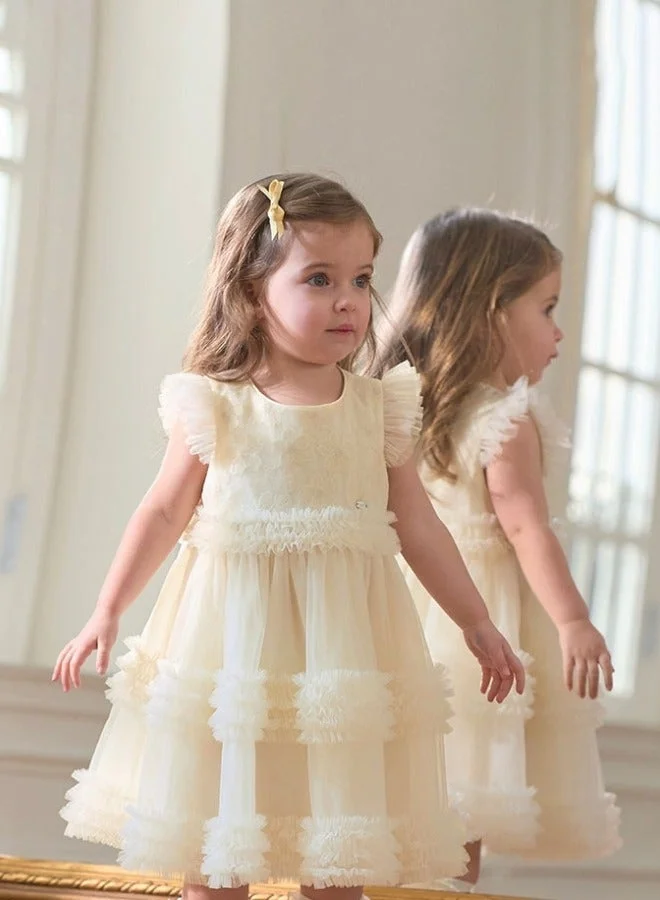 Dave & Bella Girls Layered Tulle Dress with Flutter Sleeves