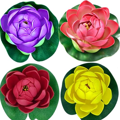 Tdas Artificial Lotus Flowers Flower for Home Decor Decoration Decorative Fake Floating Water Bowl Plants Flora Living Room Decorations- 4 pcs (Multicolor) - Image 1
