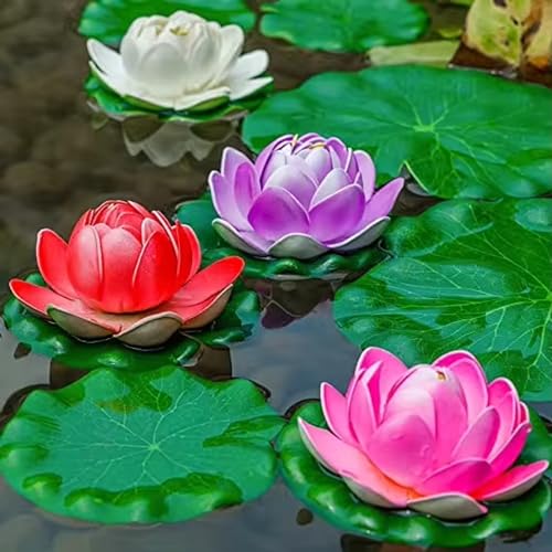 Tdas Artificial Lotus Flowers Flower for Home Decor Decoration Decorative Fake Floating Water Bowl Plants Flora Living Room Decorations- 4 pcs (Multicolor) - Image 3