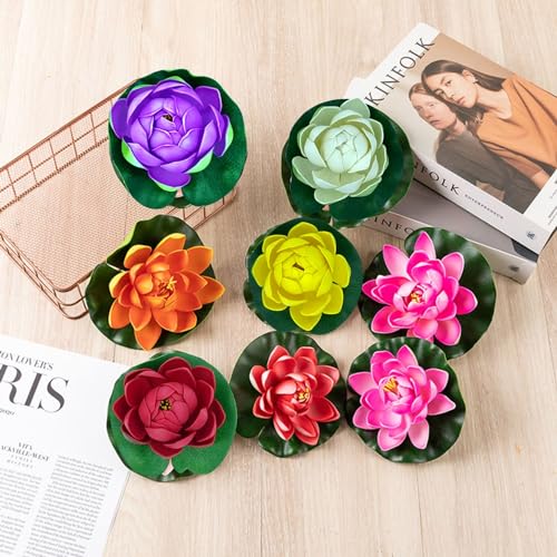 Tdas Artificial Lotus Flowers Flower for Home Decor Decoration Decorative Fake Floating Water Bowl Plants Flora Living Room Decorations- 4 pcs (Multicolor) - Image 5