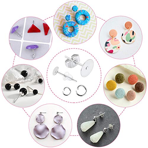 Caffox Hypoallergenic Earring Posts and Backs, 1800pcs Stainless Steel Stud Earring Kit with Earring Base Studs, Earring Backs and Jump Rings for Clay, Resin, Pearls, Jewelry Making and Crafting - Image 3