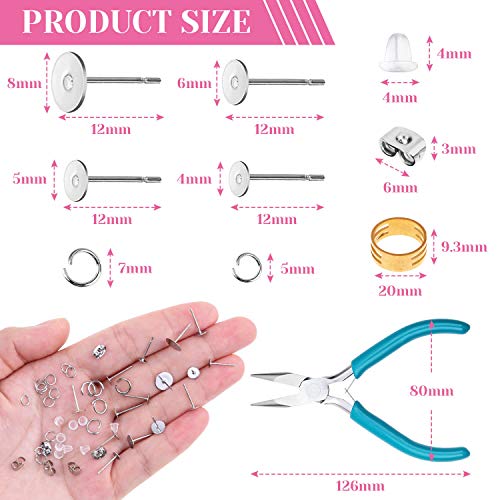 Caffox Hypoallergenic Earring Posts and Backs, 1800pcs Stainless Steel Stud Earring Kit with Earring Base Studs, Earring Backs and Jump Rings for Clay, Resin, Pearls, Jewelry Making and Crafting - Image 5