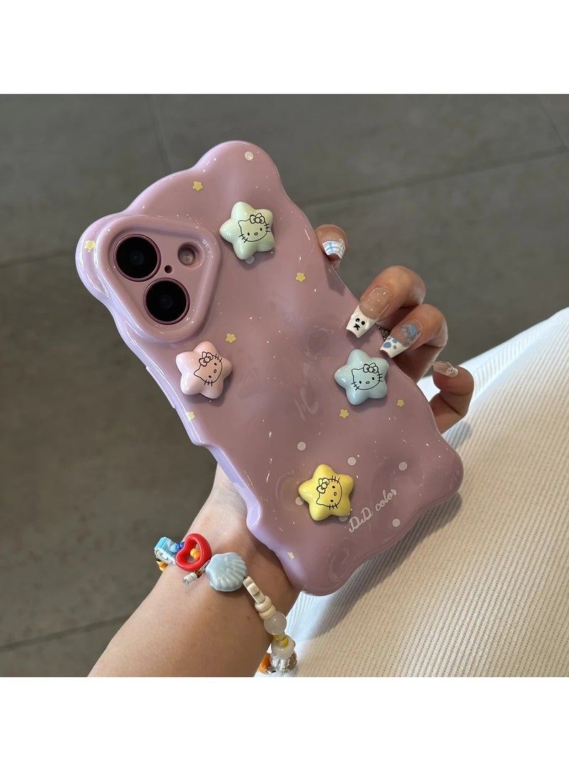 NIBEMINENT 3D Stars Kitty Protective TPU Case Cover For iPhone 15 Plus, Purple