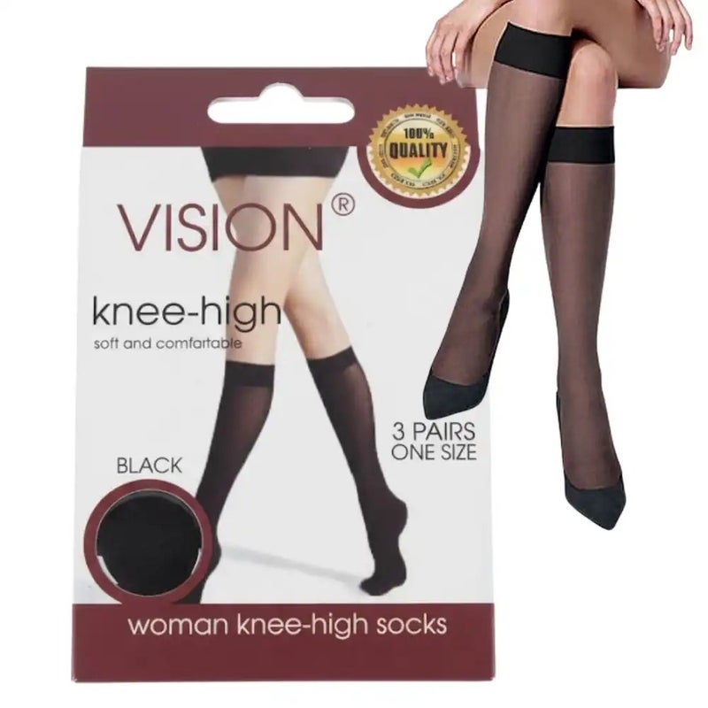 Vision Soft And Comfortable Black Colored Women Knee High Socks- 3 Pairs