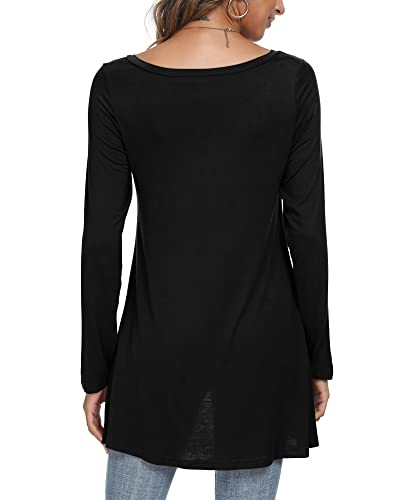 POPYOUNG Women's Long Sleeve Tunic Tops Fall Shirts to Wear with Leggings Loose Fit Dressy V-Neck Blouse M-5XL XL, Black - Image 3