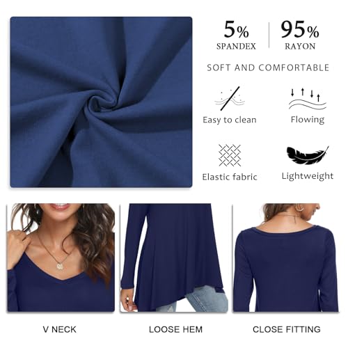 POPYOUNG Women's Long Sleeve Tunic Tops Fall Shirts to Wear with Leggings Loose Fit Dressy V-Neck Blouse M-5XL XL, Black - Image 4