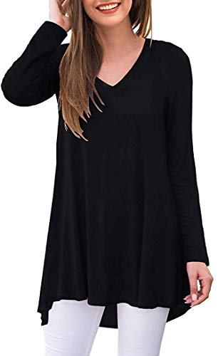POPYOUNG Women's Long Sleeve Tunic Tops Fall Shirts to Wear with Leggings Loose Fit Dressy V-Neck Blouse M-5XL XL, Black - Image 1