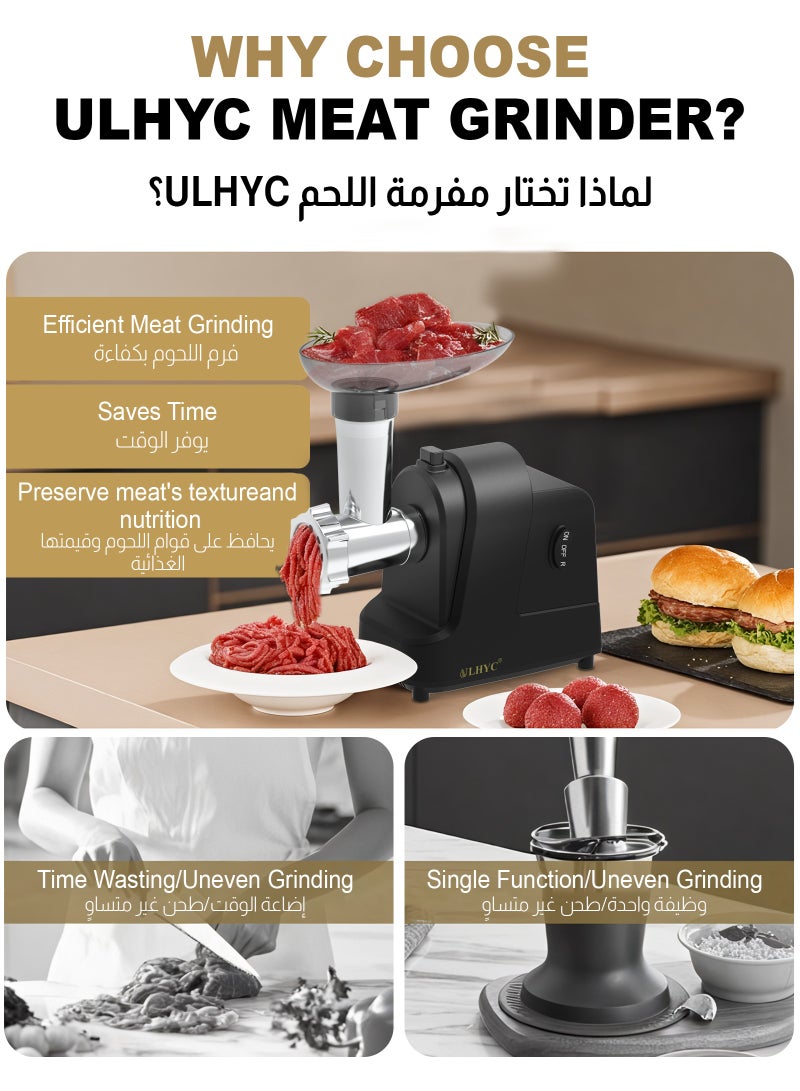 ULHYC Electric Multifunctional Meat Grinder, Stainless Steel Blade, 250 W, Black - Image 4