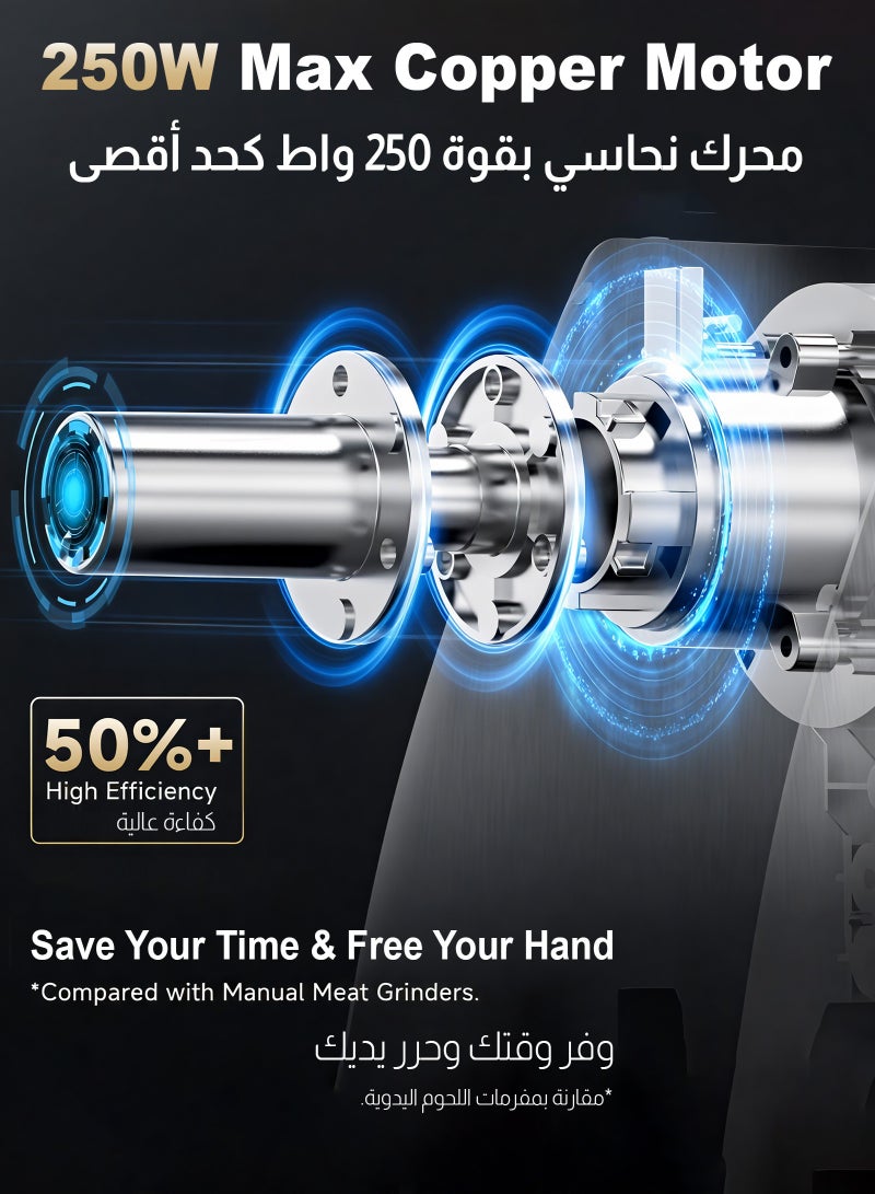 ULHYC Electric Multifunctional Meat Grinder, Stainless Steel Blade, 250 W, Black - Image 2