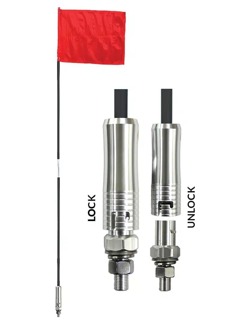 FORCE USA علم أمان أحمر 9 أقدام للطرق الوعرة مع عمود أحمر متين - تصميم قفل انقسام مركزي وتركيب سريع للإفراج للدراجات الرباعية، والدراجات الجانبية، وباغي الكثبان الرملية، وراكبي المسارات، والكثبان الرملية والمغامرات الخارجية - Image 1