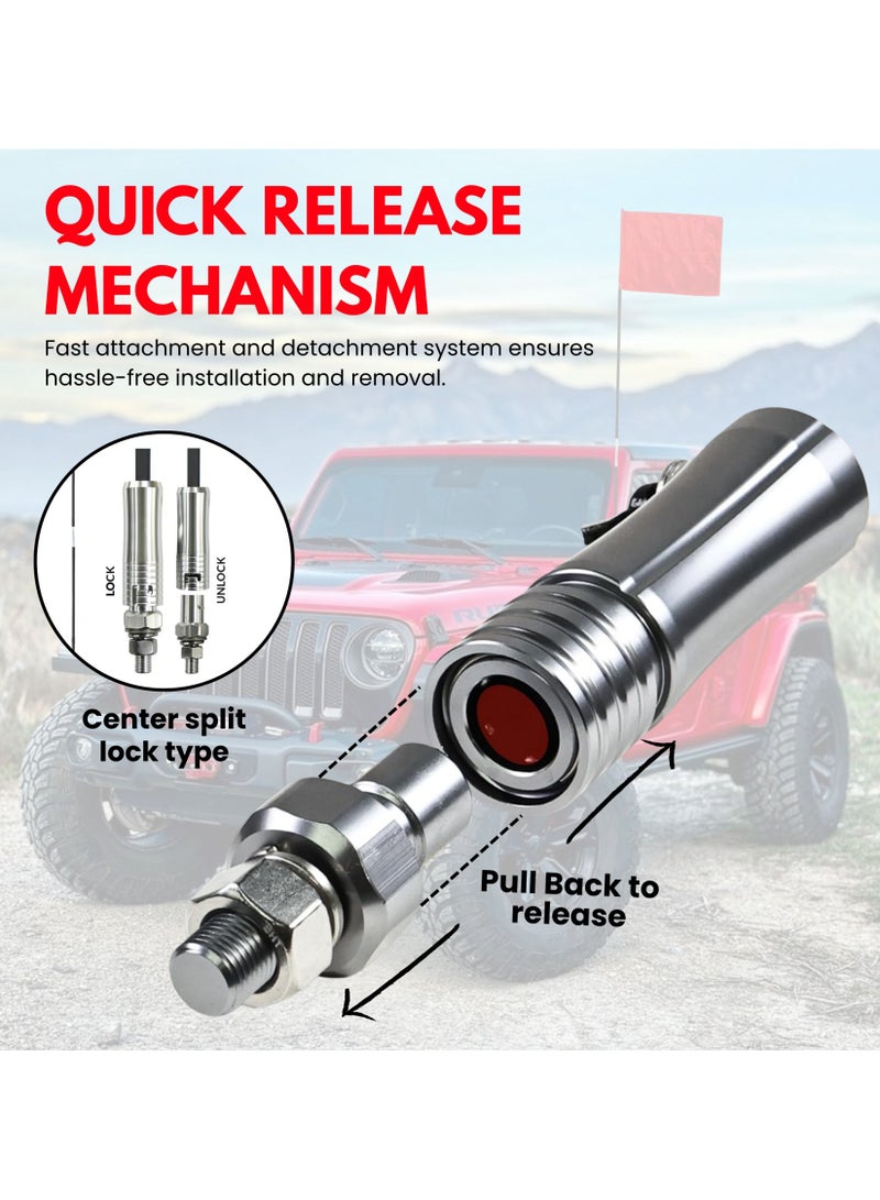 FORCE USA علم أمان أحمر 9 أقدام للطرق الوعرة مع عمود أحمر متين - تصميم قفل انقسام مركزي وتركيب سريع للإفراج للدراجات الرباعية، والدراجات الجانبية، وباغي الكثبان الرملية، وراكبي المسارات، والكثبان الرملية والمغامرات الخارجية - Image 5