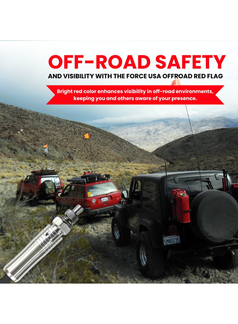 FORCE USA علم أمان أحمر 9 أقدام للطرق الوعرة مع عمود أحمر متين - تصميم قفل انقسام مركزي وتركيب سريع للإفراج للدراجات الرباعية، والدراجات الجانبية، وباغي الكثبان الرملية، وراكبي المسارات، والكثبان الرملية والمغامرات الخارجية - Image 2