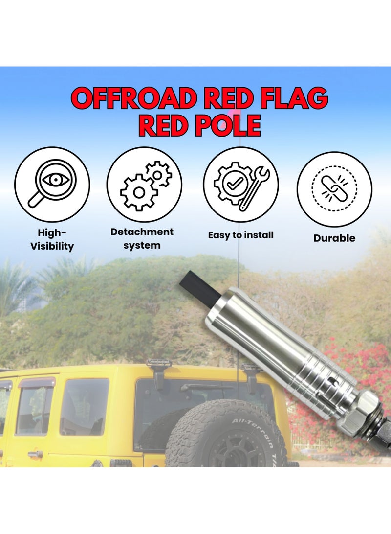 FORCE USA علم أمان أحمر 9 أقدام للطرق الوعرة مع عمود أحمر متين - تصميم قفل انقسام مركزي وتركيب سريع للإفراج للدراجات الرباعية، والدراجات الجانبية، وباغي الكثبان الرملية، وراكبي المسارات، والكثبان الرملية والمغامرات الخارجية - Image 3