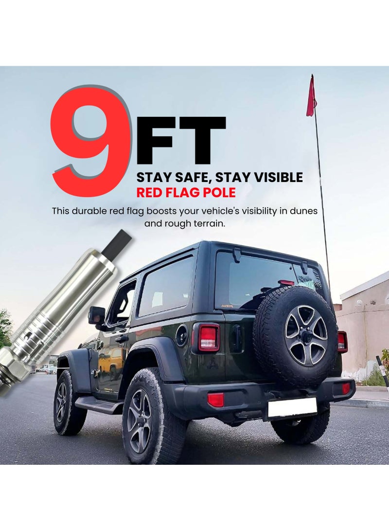 FORCE USA علم أمان أحمر 9 أقدام للطرق الوعرة مع عمود أحمر متين - تصميم قفل انقسام مركزي وتركيب سريع للإفراج للدراجات الرباعية، والدراجات الجانبية، وباغي الكثبان الرملية، وراكبي المسارات، والكثبان الرملية والمغامرات الخارجية - Image 4