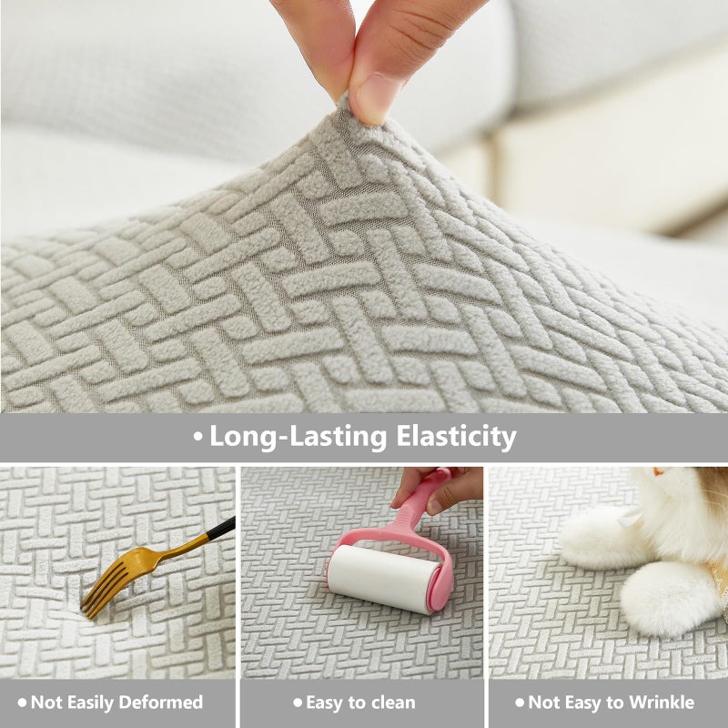 Yoovat Couch Cushion Covers for Sofa Couch Covers Wear-Resistant Universal Sofa Cover Washable Stretch for Sectional Slipcovers (Texture-Light Gray,Large Single Seat Cover) - Image 5