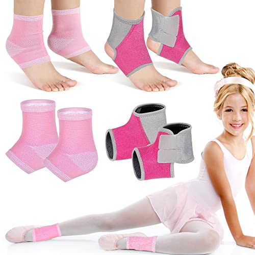 Tarpop 2 Pairs Kids Ankle Brace Set Foot Support Stabilizer Wraps Protector Guard Knitted Ankle Sleeve Sock Support Compression Socks for Injury Prevention(Pink,Medium) - Image 1