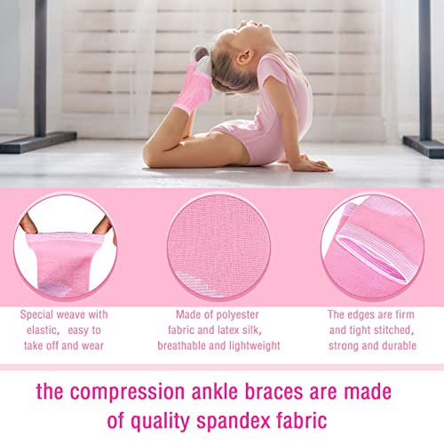 Tarpop 2 Pairs Kids Ankle Brace Set Foot Support Stabilizer Wraps Protector Guard Knitted Ankle Sleeve Sock Support Compression Socks for Injury Prevention(Pink,Medium) - Image 4