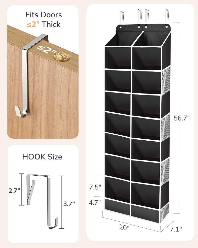 ULG Over The Door Shoe Organizer with 16 Large Pockets, Hanging Shoe Rack for Closet Door, Space Saving Shoe Storage for Boots, Heels & Sneakers, Black - Image 3