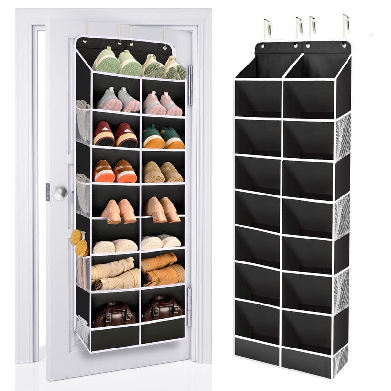 ULG Over The Door Shoe Organizer with 16 Large Pockets, Hanging Shoe Rack for Closet Door, Space Saving Shoe Storage for Boots, Heels & Sneakers, Black - Image 1