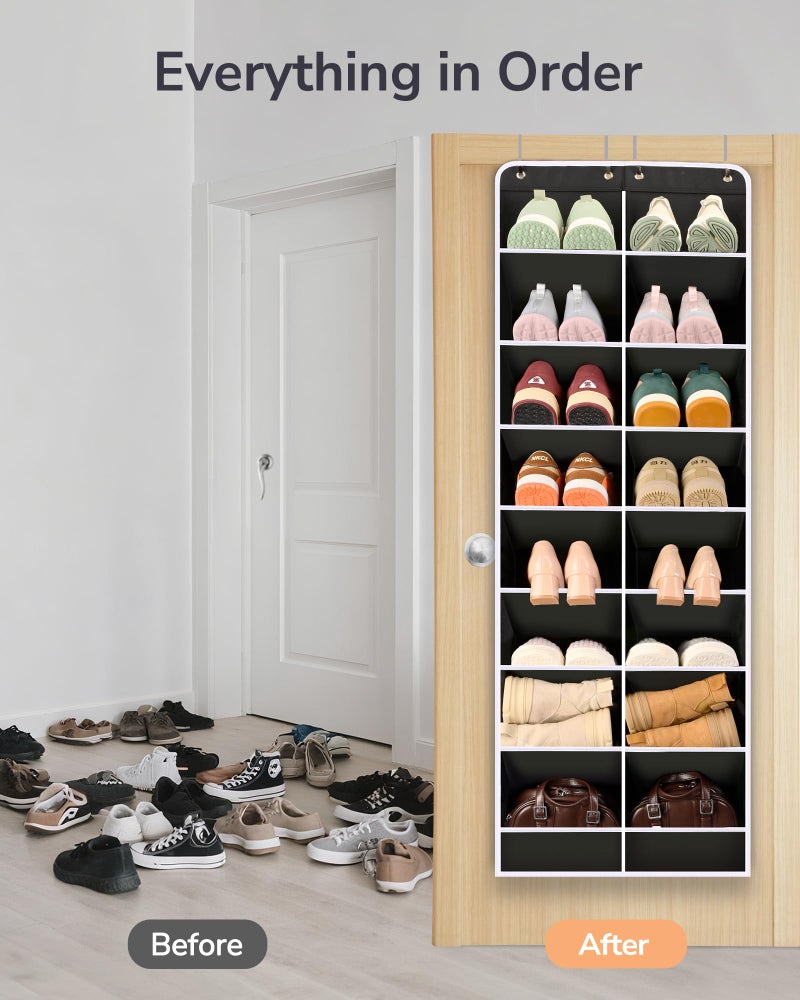 ULG Over The Door Shoe Organizer with 16 Large Pockets, Hanging Shoe Rack for Closet Door, Space Saving Shoe Storage for Boots, Heels & Sneakers, Black - Image 5