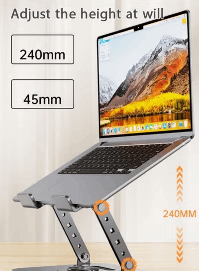 Adjustable Laptop Stand, 360° Rotatable Foldable Metal Phone and Computer Stand Holder,  Ergonomic Laptop Riser Mount, Ventilated Cooling Notebook Stand, Suitable for Home Office Travel, Grey - Image 2
