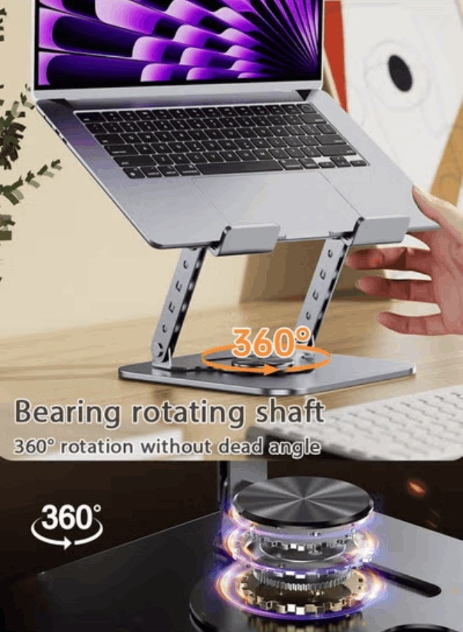 Adjustable Laptop Stand, 360° Rotatable Foldable Metal Phone and Computer Stand Holder,  Ergonomic Laptop Riser Mount, Ventilated Cooling Notebook Stand, Suitable for Home Office Travel, Grey - Image 4