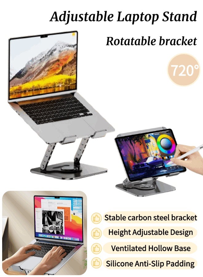 Adjustable Laptop Stand, 360° Rotatable Foldable Metal Phone and Computer Stand Holder,  Ergonomic Laptop Riser Mount, Ventilated Cooling Notebook Stand, Suitable for Home Office Travel, Grey - Image 1