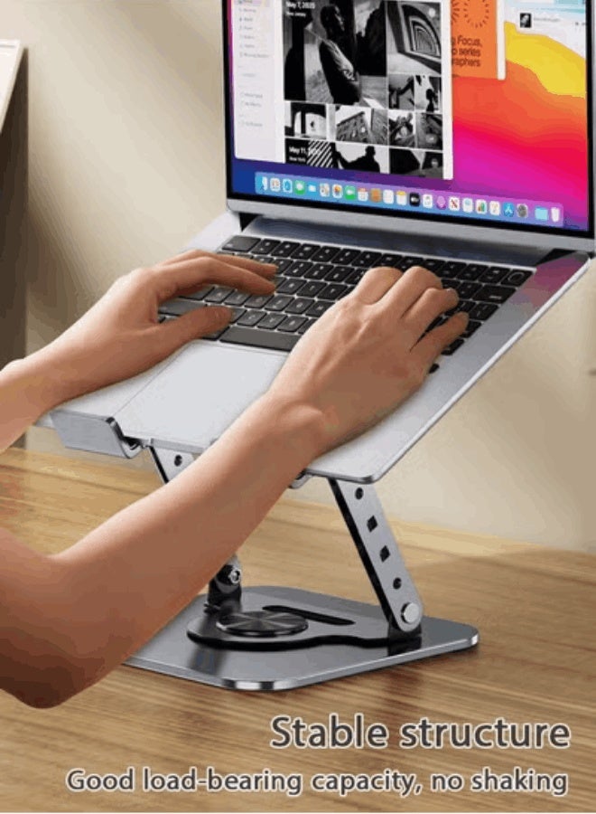 Adjustable Laptop Stand, 360° Rotatable Foldable Metal Phone and Computer Stand Holder,  Ergonomic Laptop Riser Mount, Ventilated Cooling Notebook Stand, Suitable for Home Office Travel, Grey - Image 5