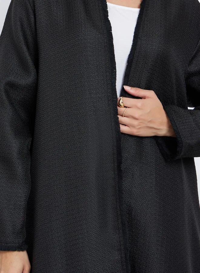 Amirah Black Black Tweed Look Abaya with Frayed Edge for Women | Best Price UAE