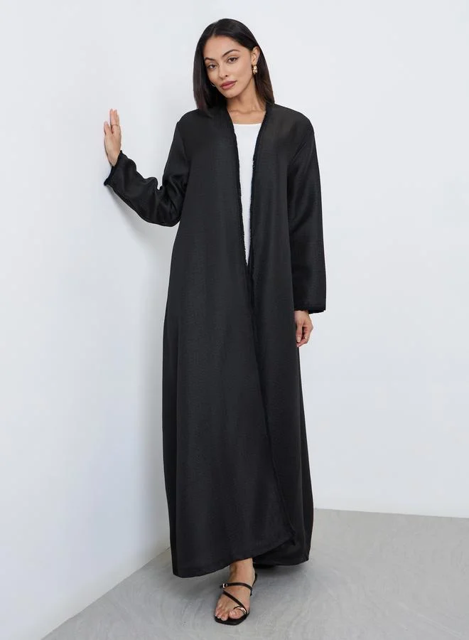 Amirah Black Tweed Look Abaya with Frayed Edge