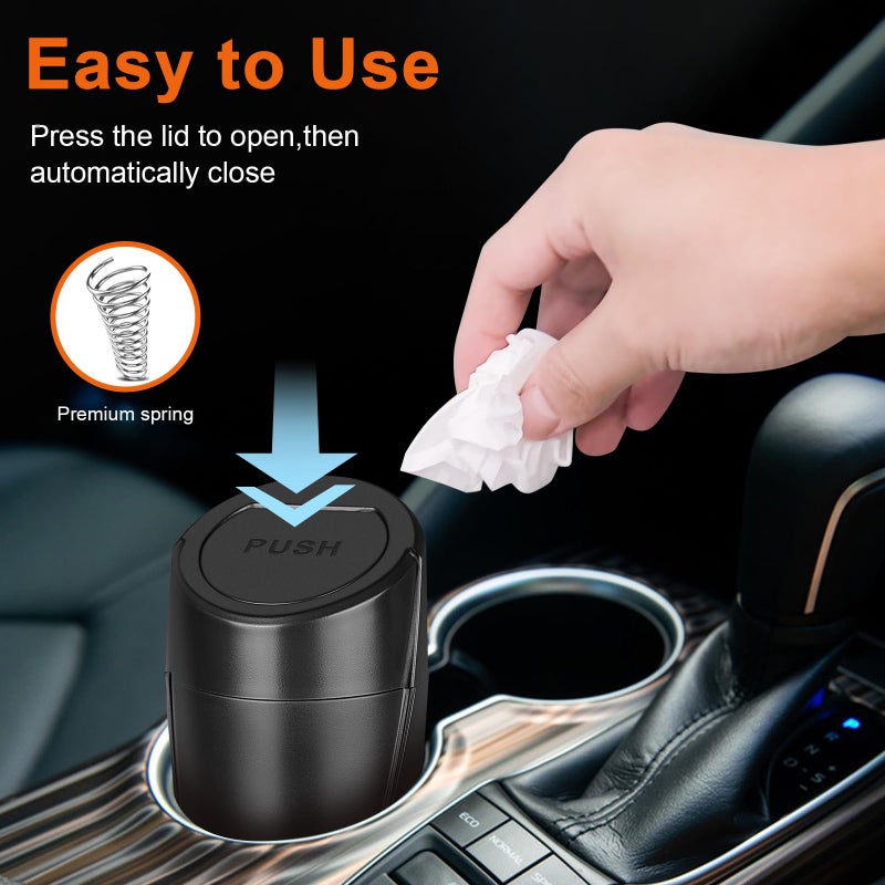 Kincown Car Trash Can, 2 Packs Mini Car Trash Bin with Lid, Leakproof Cup Holder Car Garbage Can with 60 Trash Bags, Vehicle Front Back Seat Organizers and Storage for Car, Home, Office, Black - Image 3