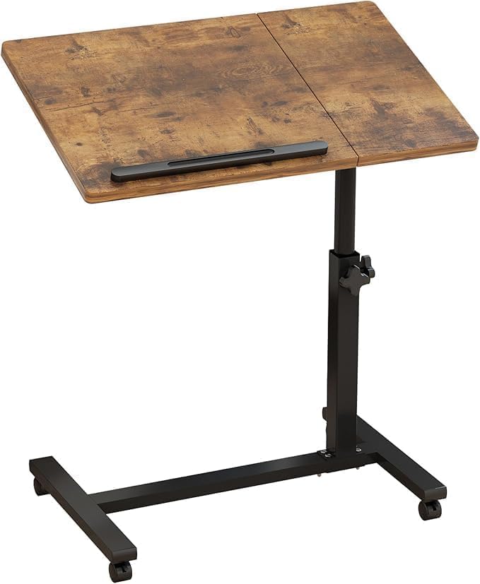 CENXI Table Lap Desk for Laptop Rolling Cart Tilting Overbed Bedside Table Overbed Desk Overbed Table with Wheels Adjustable Laptop Stand Sofa Side Table (Brown) - Image 1