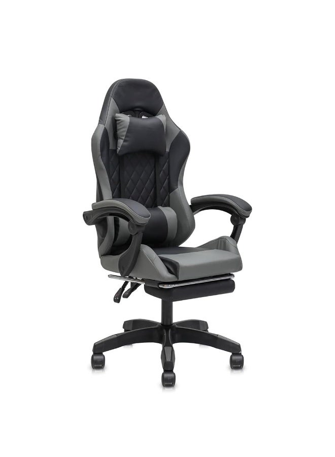 Multi Home Furniture Black & Grey Gaming Chair – Ergonomic Chair with Footrest, Lumbar Support & Back Support – PVC Leather Swivel Chair for Office or Gaming – Best Gaming Chair for Long Sessions - Image 1