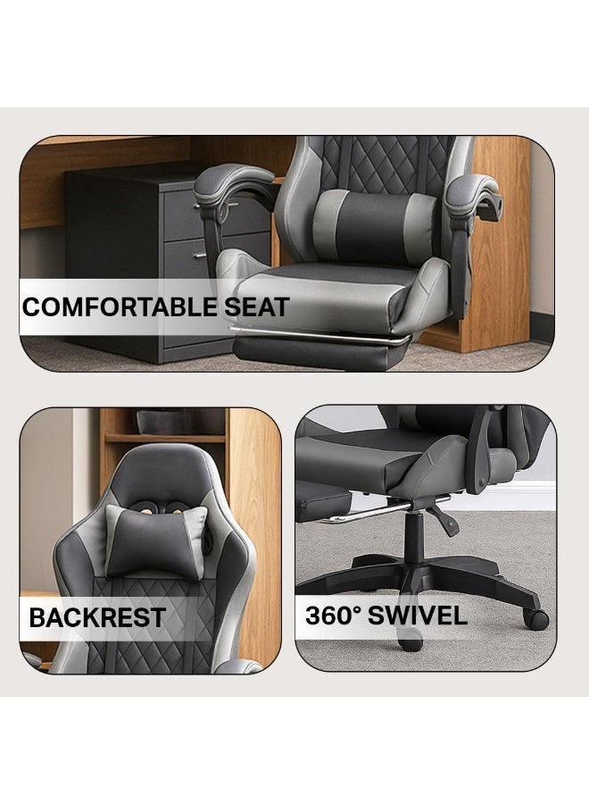 Multi Home Furniture Black & Grey Gaming Chair – Ergonomic Chair with Footrest, Lumbar Support & Back Support – PVC Leather Swivel Chair for Office or Gaming – Best Gaming Chair for Long Sessions - Image 4