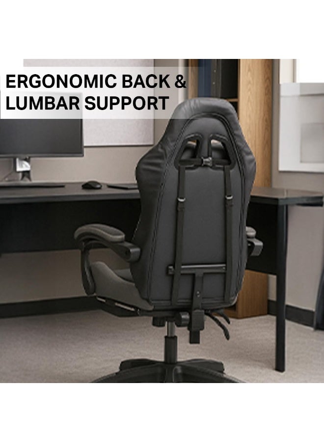 Multi Home Furniture Black & Grey Gaming Chair – Ergonomic Chair with Footrest, Lumbar Support & Back Support – PVC Leather Swivel Chair for Office or Gaming – Best Gaming Chair for Long Sessions - Image 5